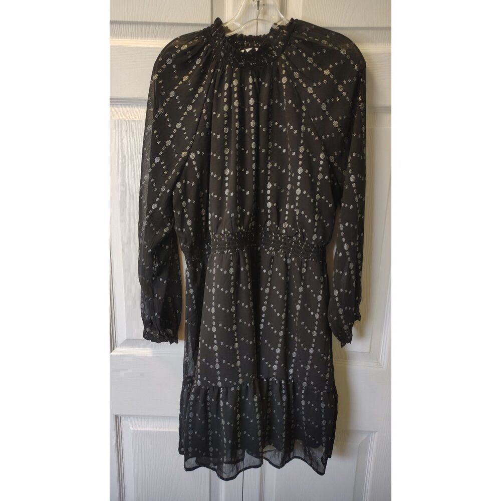 Time and Tru Black & Silver Metallic Fil Coupe Smocked Dress - Size XXL (20)